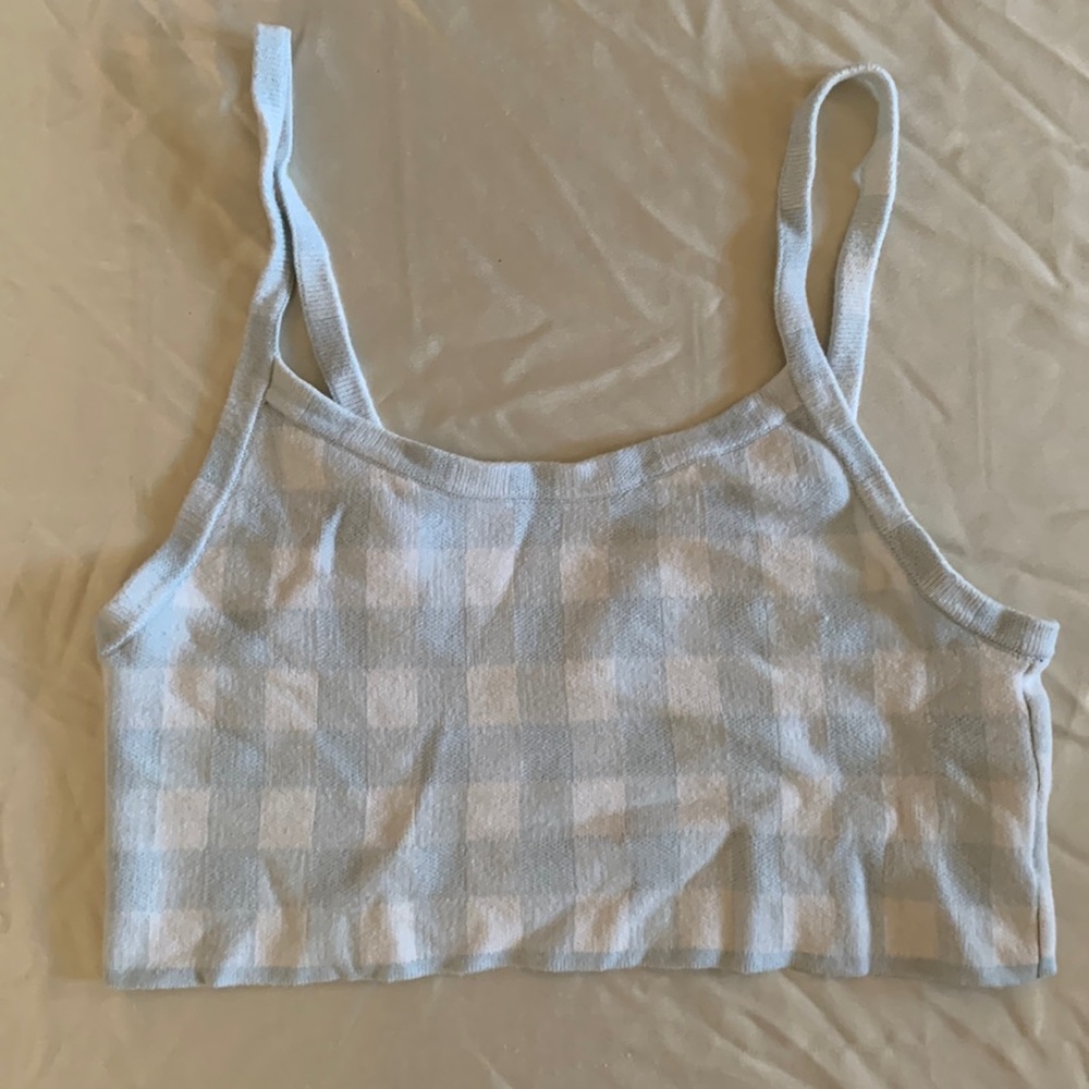 Urban Outfitters light blue gingham knit bra top